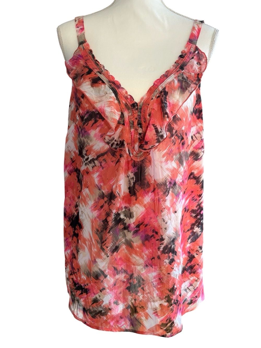 NWT Avenue Abstract Watercolor Ruffle Tank Top Pink Plus Size 18/20